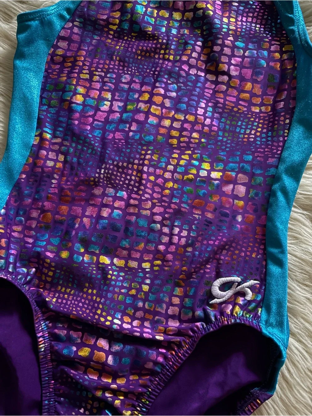 GK Elite Teal & Purple Leotard Gymnastics Dance Leo Adult Small Practice AS EUC